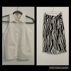 NWT Rihoas Black & White Faux Wrap Skirt with a White Sleeveless Blouse Size XS
